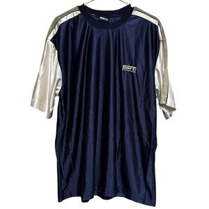 VTG 90s ESPN Blue White ESPN Sports Sporty Short Sleeve Tshirt Size Large